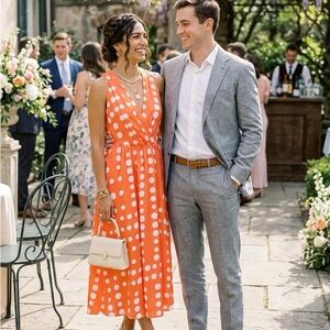 Donna Karan Vibrant Orange Dress with White Dots